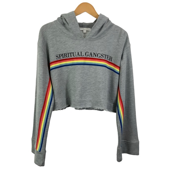 SPIRITUAL GANGSTER Rainbow Dancing The Night Away Hoodie Sweatshirt Grey Med A38 - Picture 2 of 12